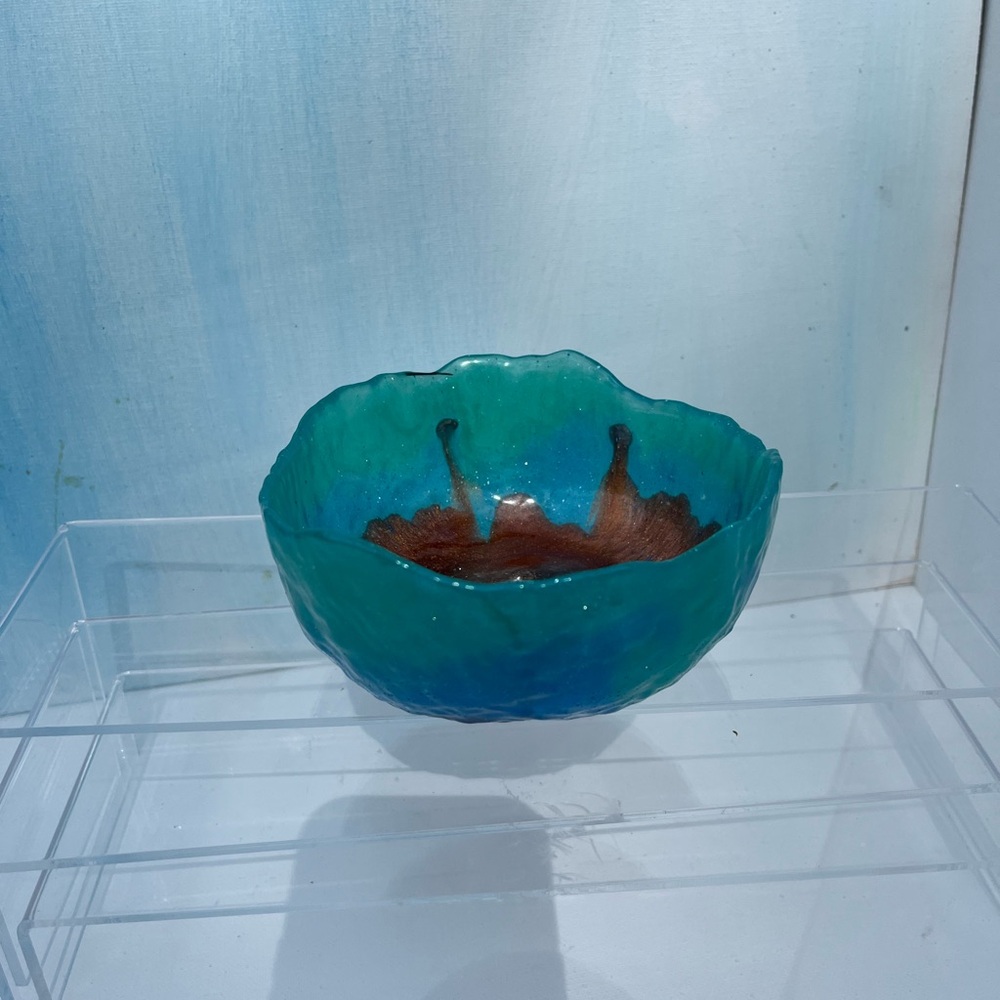 Handcrafted Blue-turquoise and copper Art Bowl